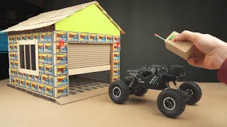 DIY toy garage with RC electric rolling Doors from Matches box and Cardboard