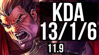 DARIUS vs URGOT (TOP) | 13/1/6, 7 solo kills, Legendary, 1.4M mastery | BR Diamond | v11.9