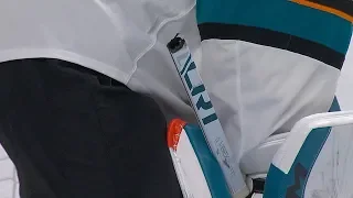 Shea Weber unleashes a blast that leaves Martin Jones' stick in two!