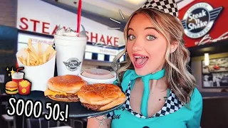 Steak N' Shake MUKBANG in RETRO Diner Waitress COSTUME!