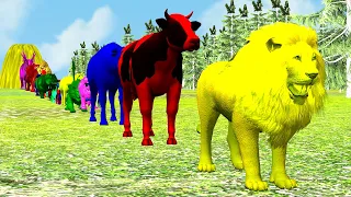 Paint Animals Gorilla Cow Lion Elephant Dinosaurs Fountain Crossing Animal Cartoon