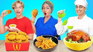 ME VS GRANDMA COOKING CHALLENGE || Funny Food & Kitchen Hacks by 123GO! CHALLENGE