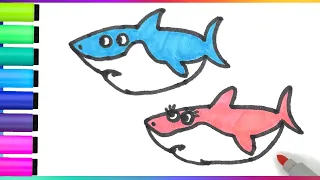 How to Draw Baby Shark Father and Mother for Beginners, Coloring & Painting | Kimber Drawings