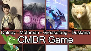 Delney vs Wise Mothman vs Greasefang vs Duskana EDH / CMDR game play for Magic: The Gathering