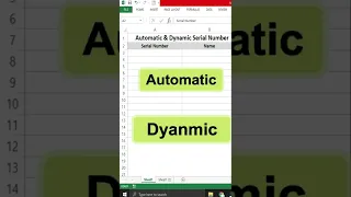 Automatic/Dyanmic Serial number in Excel #Shorts