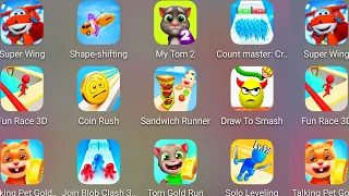 Tom Gold Run,Talking Pet Gold Run,Super Wings,Coin Rush,Count Master 3D,Fun Race 3D,Draw TO Smash...