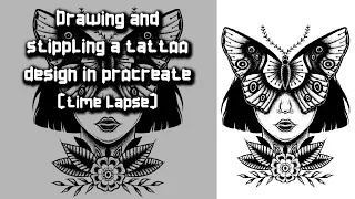 Drawing a neotraditional blackwork tattoo design in Procreate using iPad pro and apple pencil