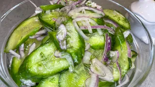 Очень вкусный салат из огурцов 🥒 Быстрая закуска к любому блюду 👍🏼 Улетает со стола первым! | рецепт