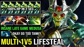 WTF 1v5 Boss Raid Medusa Rapier + Multishot Lifesteal Heal to 100% HP in 2s with Insane Dmg DotA 2