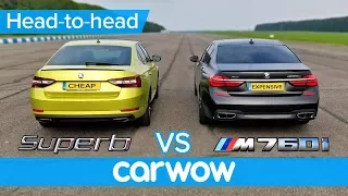 BMW M760Li vs Skoda Superb 280 DRAG RACE, OVERTAKE, BRAKE & LUXURY challenge | Expensive vs Cheap