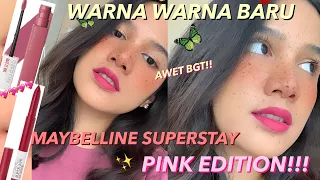 PECINTA LIPCREAM AWET KUDU NONTON! 8 WARNA BARU MAYBELLINE SUPERSTAY PINK EDITION!! REVIEW SWATCHES