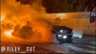 750 horsepower Shelby GT500 huge burnout sets the tires on fire