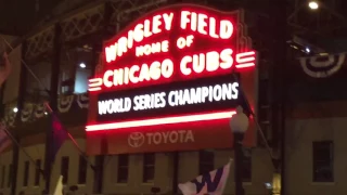 Under the Wrigley Marquee to Celebrate our World Series Win!
