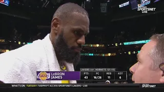 LeBron James talks after Los Angeles Lakers beat Charlotte Hornets 121-115