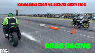 Kawasaki ZX6R vs Suzuki GSXR 1100 motorcycle drag racing 1/4 mile 🏍🚦 - 4K UHD