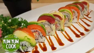 Rainbow Sushi Roll | How to Make Sushi Roll at Home | YumYumCook 무지개 스시롤 캐나다에서 일식 레스토랑에서 먹어본 그 맛!