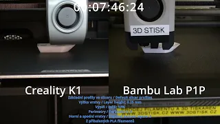 Srovnání rychlosti tisku: Creality K1 vs Bambu Lab P1P