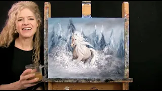 Learn How to Paint WINTER HORSE with Acrylic - Paint and Sip at Home - Animal Step by Step Tutorial