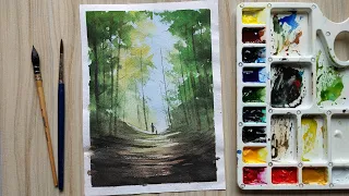 Simple Watercolor Forest Painting for Beginners | Paint with David