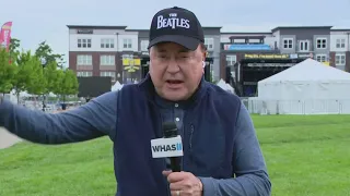 Meteorologist Reid Yadon gives weather forecast while at Abbey Road on the River