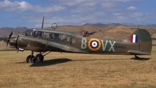 Avro Anson bomber starts, taxis, takesoff