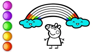 🌈🌈🌈Peppa Pig under a Rainbow Drawing and Coloring for kids & Toddlers