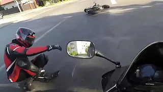 Finał gwałtownego hamowania na motocyklu