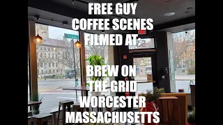 Free Guy Coffee Shop Scene Ryan Reynolds - Brew on the Grid Worcester Massachusetts