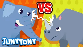 Elephant vs. Rhino | Vs Series Song for Kids | Who is the Best? | Kindergarten Song | JunyTony