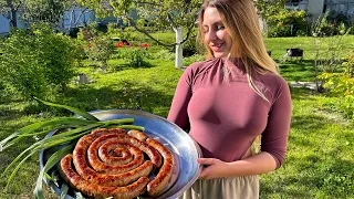 Homemade Sausage Cooked on Fire l Kielbasa ASMR