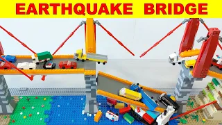 LEGO EARTHQUAKE Realistic BRIDGE COLLAPSE, Micro CARS, TRUCK and SHIP - Tear down