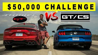 2022 Kia Stinger GT vs 2021 Ford Mustang CS, 50k Challenge! Review, Comparison and Race.