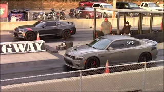 Charger 392 vs Fox Body Mustang and Camaro SS 1/4 Mile Drag Races