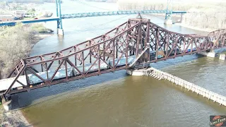 UNION PACIFIC SWING BRIDGE CAUGHT CLOSING AND TWO MIXED FREIGHTS CROSS BRIDGE WITH DRONE VIEWS!