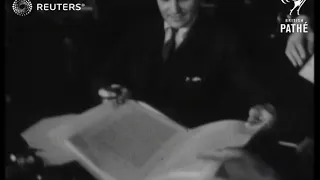 WORLD WAR 2: Delegates sign new lend lease agreement for the Soviet Union in London (1943)