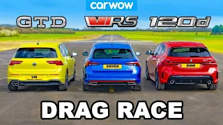 Volkswagen Golf GTD vs Skoda Octavia vRS TDI vs BMW 120d Drag Race