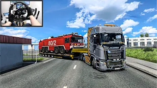 Hauling a Piece of History: Vintage German Fire Truck Transport - Euro Truck Simulator 2 - Moza R9