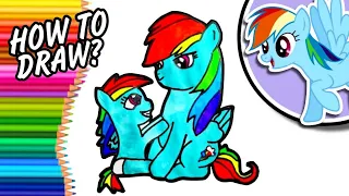 HOW TO DRAW RAINBOW DASH with her DAUGHTER | How to draw RAINBOW DASH MOM | Drawing  for kids