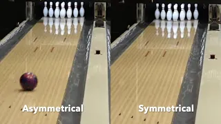 Asymmetrical vs Symmetrical layouts on the same bowling ball showing performance difference