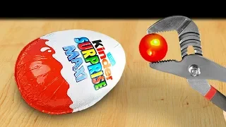 Experiment: Glowing 1000 Degree Metal Ball VS Big Kinder Surprise