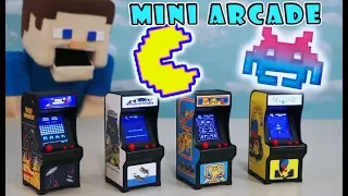 Tiny Arcade Video Game Toys - PAC MAN, Ms PAC MAN, Space Invaders, Galaxian Unboxing PUPPET GAMING!