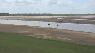 Water drained for dam repairs at B.A. Steinhagen Lake, 'Dam B'