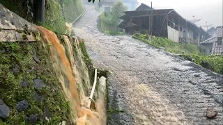 Rainstorm in a beautiful hill village||Indonesian village