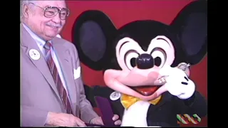 Mayor Coleman Young's Press Conference with Mickey Mouse, Bobby Burgess, and Sherry Alberoni, 1988
