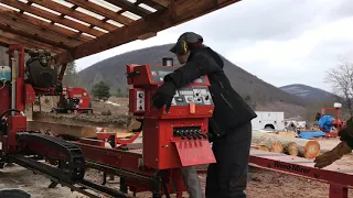 Cutting railroad ties on an LT40 Woodmizer