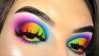 RAINBOW EYESHADOW HALF CUT CREASE TUTORIAL | Tia Shea