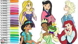 Disney Princess Coloring Book Compilation Mulan Ariel Tiana Rapuznel Jasmine Elsa and Belle