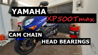 Yamaha XP500 Tmax maxi scooter cam chain, valve clearances, brake disc, head bearing, synchronizing