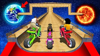 SHINCHAN AND FRANKLIN TRIED THE IMPOSSIBLE SUN VS EARTH MEGA RAMP CHALLENGE BY CARS & BIKES GTA 5