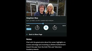 Stephen Rea 🥰 - radio interview audio only - w Miriam O’Callaghan 14-Apr-2024 IFTAs films his sons